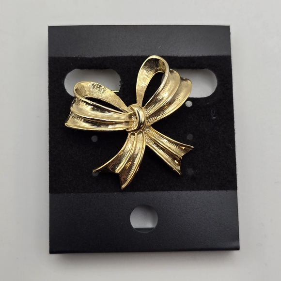 Vintage Bow Brooch Pin Scarf Pin Retro Gold Tone - Picture 7 of 7